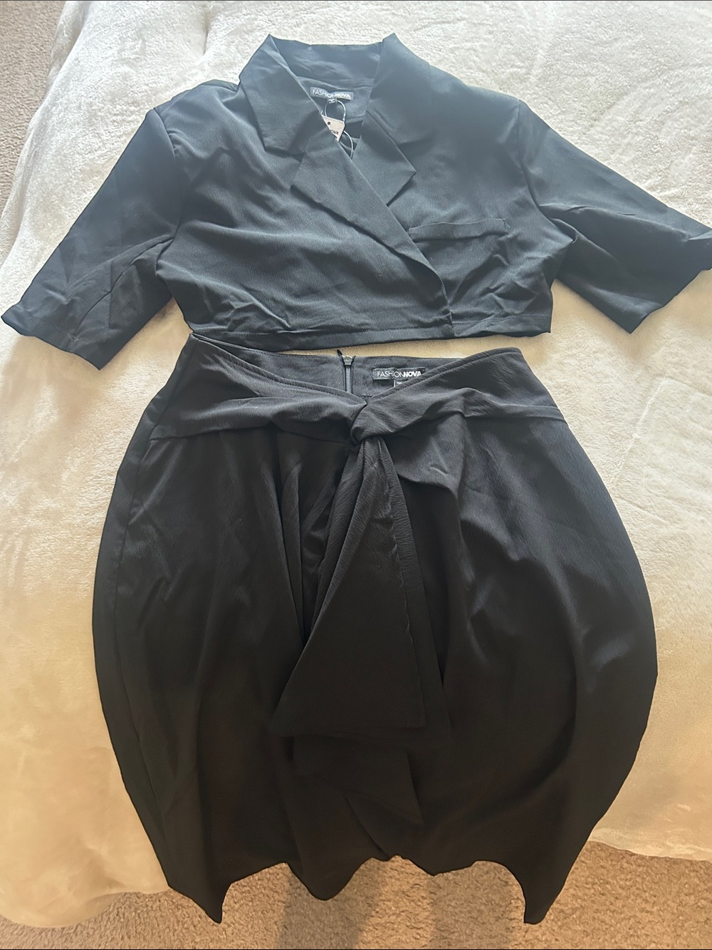 Fashion Nova Black Tie-Front Crop Top & Skirt Set